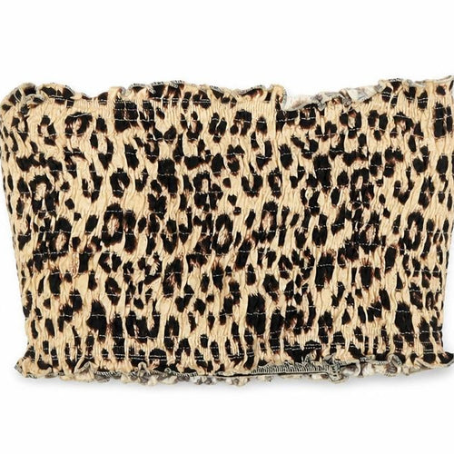 Topshop Womens Brown Animal Print Cotton Cropped Tank Size 10 Off the Shoulder - Shirred Leopard Print