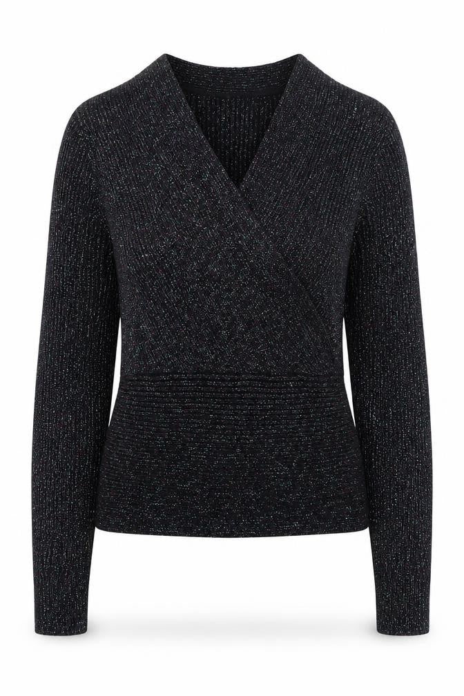 Front view of Body Flirt women’s black v-neck viscose jumper, size S