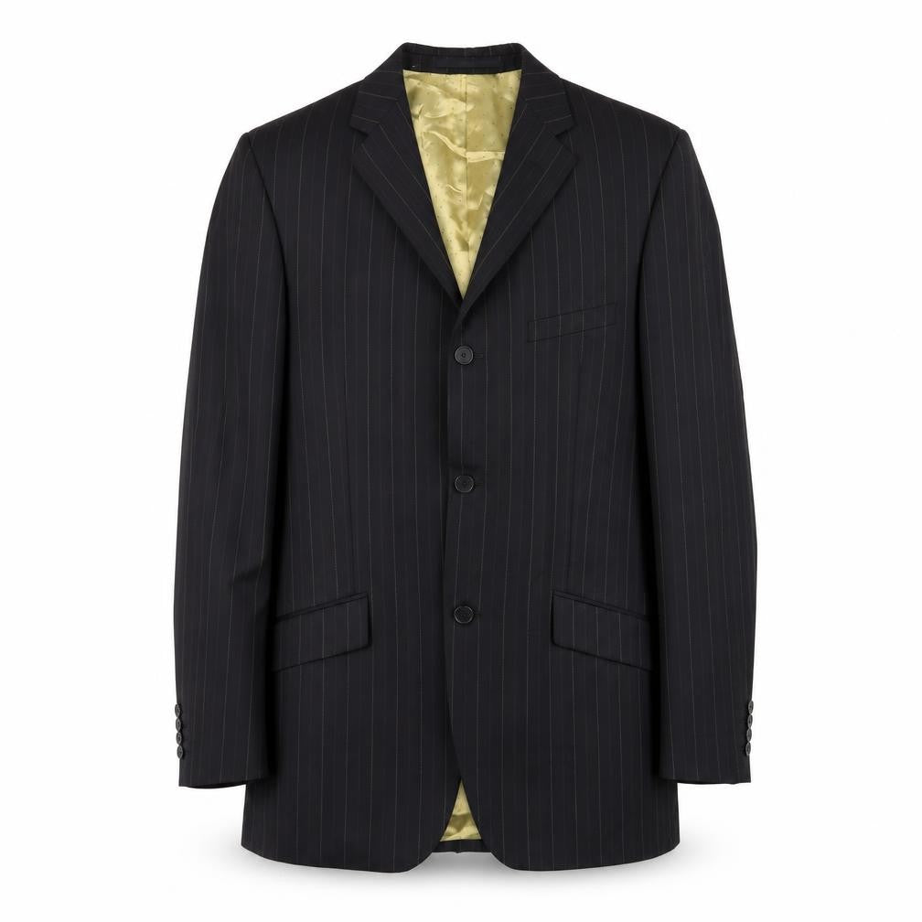 Front view of Dantoni men’s black striped wool jacket suit jacket, size 42