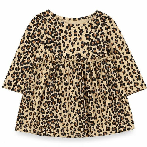 Gap Girls Brown Animal Print Cotton Skater Dress Size 2 Years Round Neck Pullover