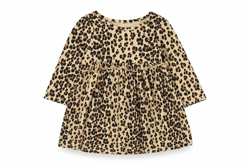 Gap Girls Brown Animal Print Cotton Skater Dress Size 2 Years Round Neck Pullover