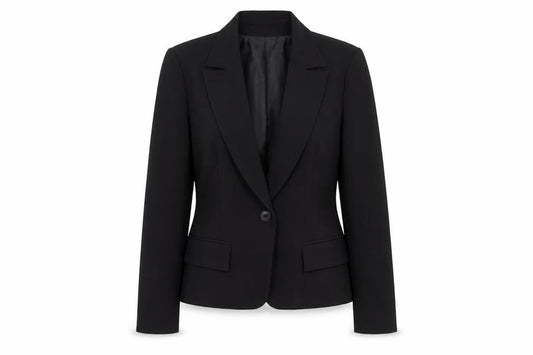 Front view of Todays Woman women’s black polyester jacket suit jacket, size UK 12