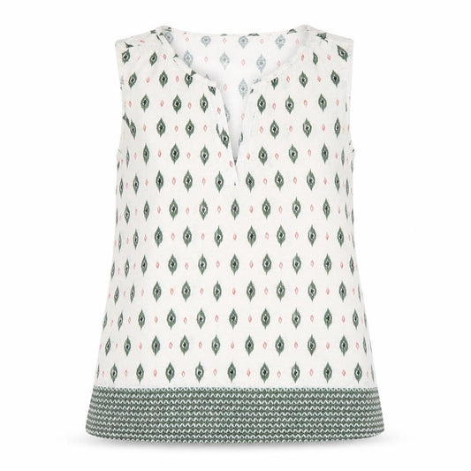 Front view of Principles women’s white geometric polyester basic tank, size UK 10, v-neck