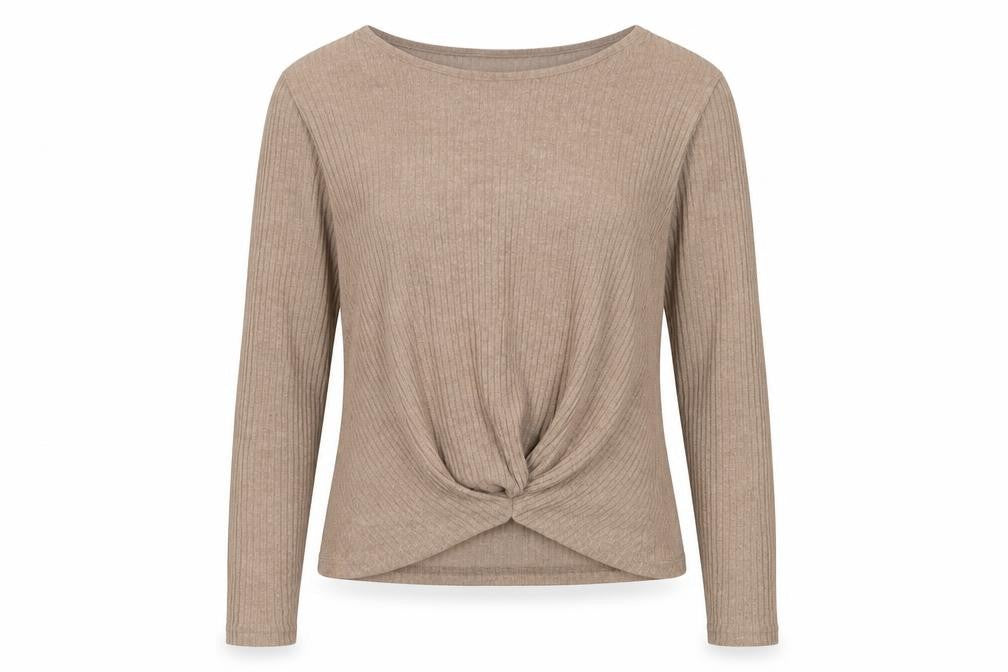 Front view of SHEIN women’s brown round neck polyester jumper, size XS