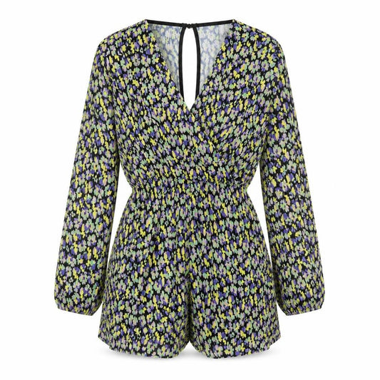 Front view of ASOS women’s multicoloured floral polyester playsuit one-piece, size UK 4, button