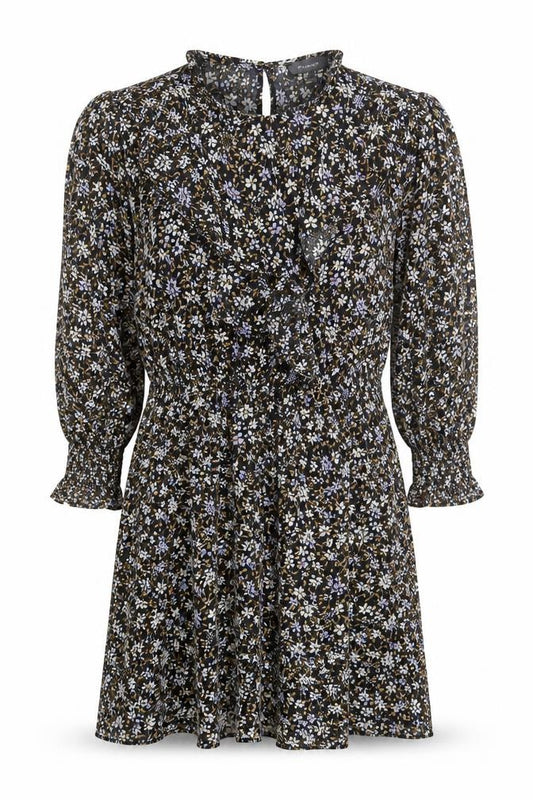 Front view of Primark women’s multicoloured floral polyester skater dress, size UK 8, round neck button