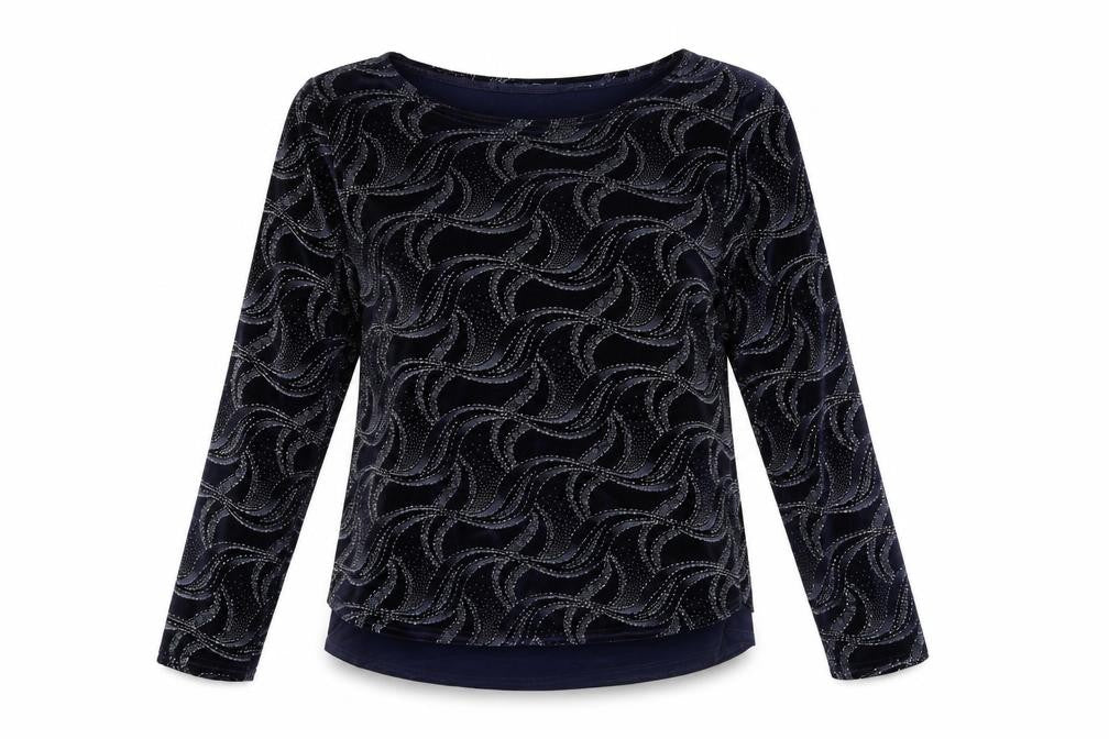 Gerard Womens Blue Geometric Polyester Basic Blouse Size 14 Boat Neck