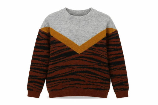 Front view of Papaya women’s multicoloured round neck striped acrylic jumper, size S