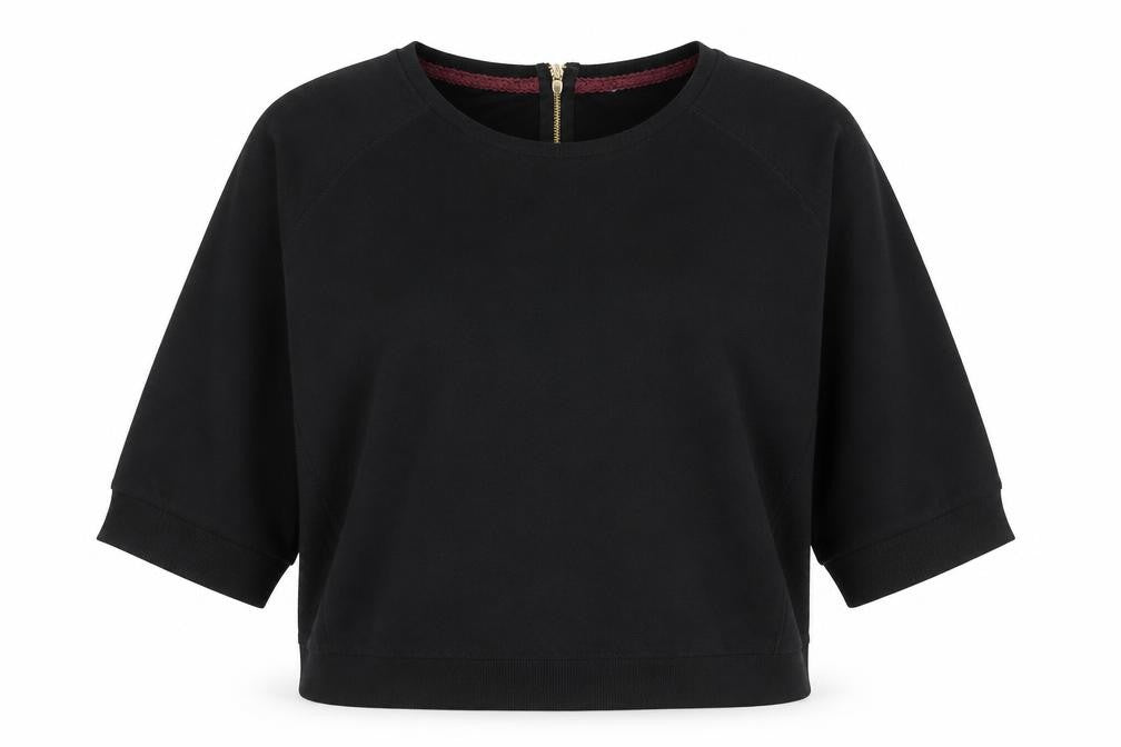 Front view of New Look women’s black polyester pullover sweatshirt, size UK 16, zip