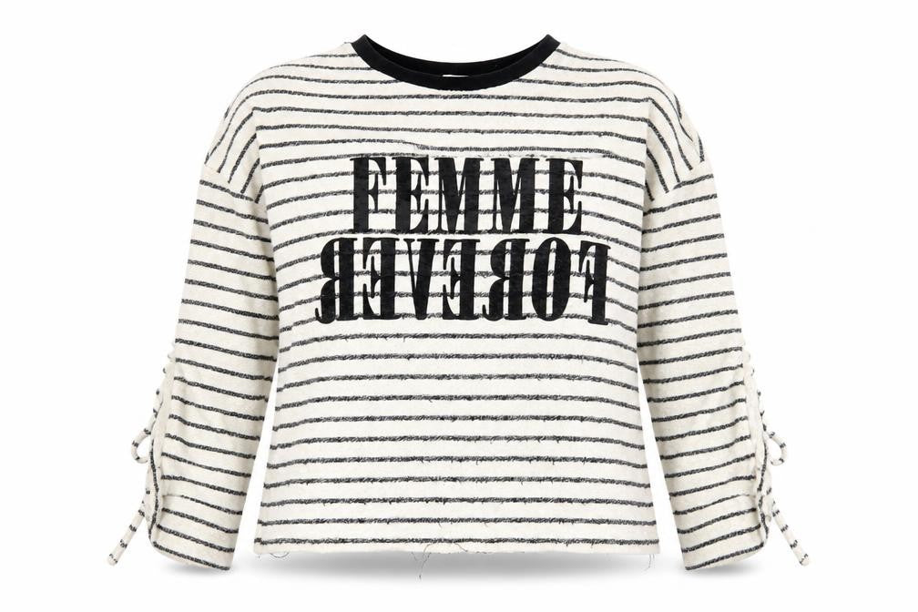 Front view of River Island women’s white striped cotton pullover sweatshirt, size S, pullover - femme, cut out sleeve