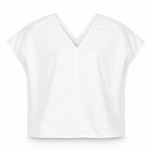 Front view of Primark women’s white polyester basic blouse, size UK 6, v-neck