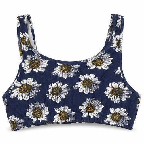 Brave Soul Womens Blue Floral Cotton Cropped Tank Size S Scoop Neck - Daisy