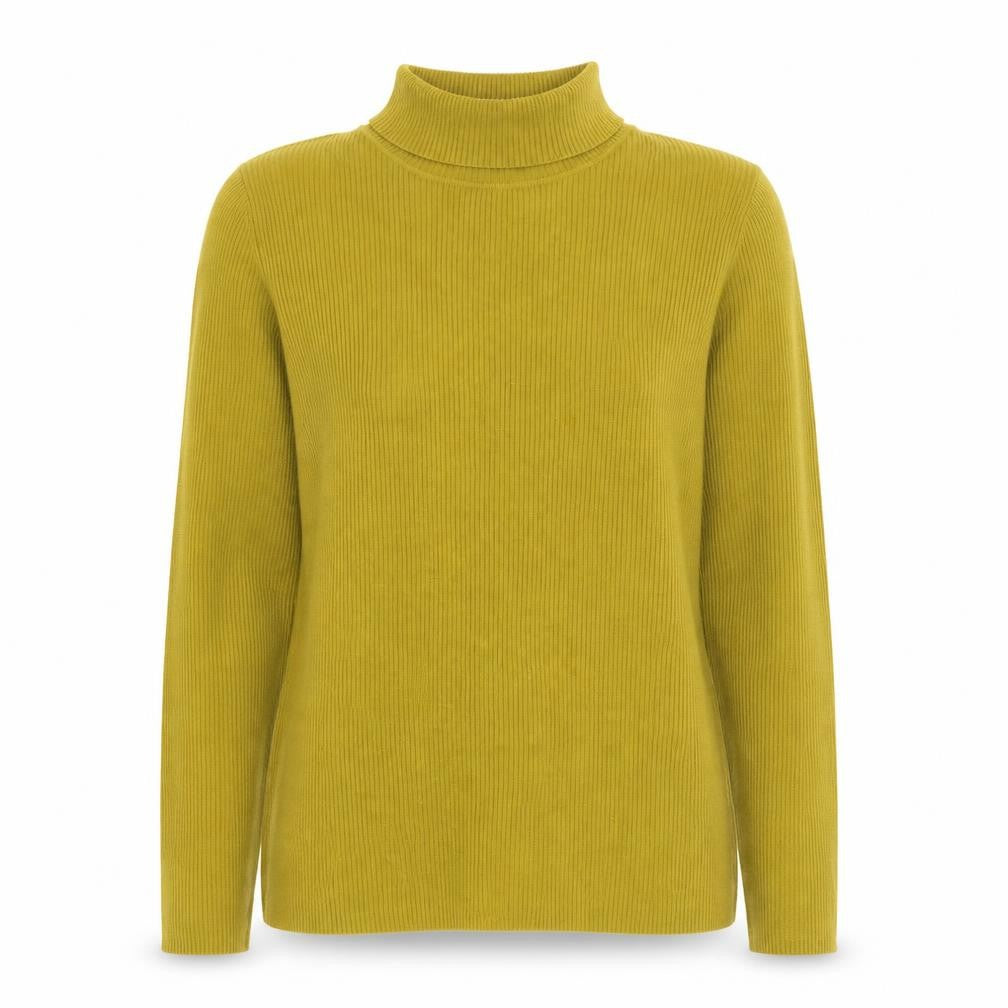Front view of Preworn women’s yellow roll neck polyester jumper, size M