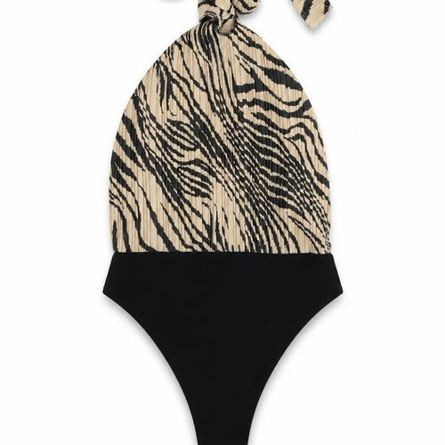 Boohoo Womens Beige Animal Print Polyester Bodysuit One-Piece Size 6 Snap