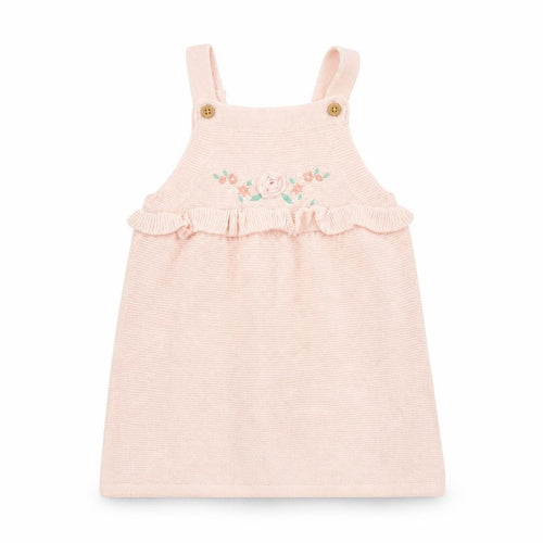 F&F Girls Pink Cotton Pinafore/Dungaree Dress Size 12-18 Months Square Neck Button - Flower