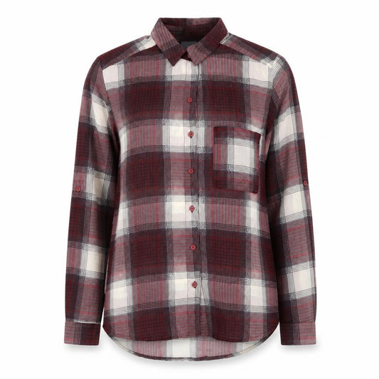 Front view of Sparkle & Fade women’s red plaid polyester basic button-up, size XS, collared