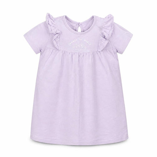 George Girls Purple Cotton T-Shirt Dress Size 12-18 Months Round Neck Button - Change The World