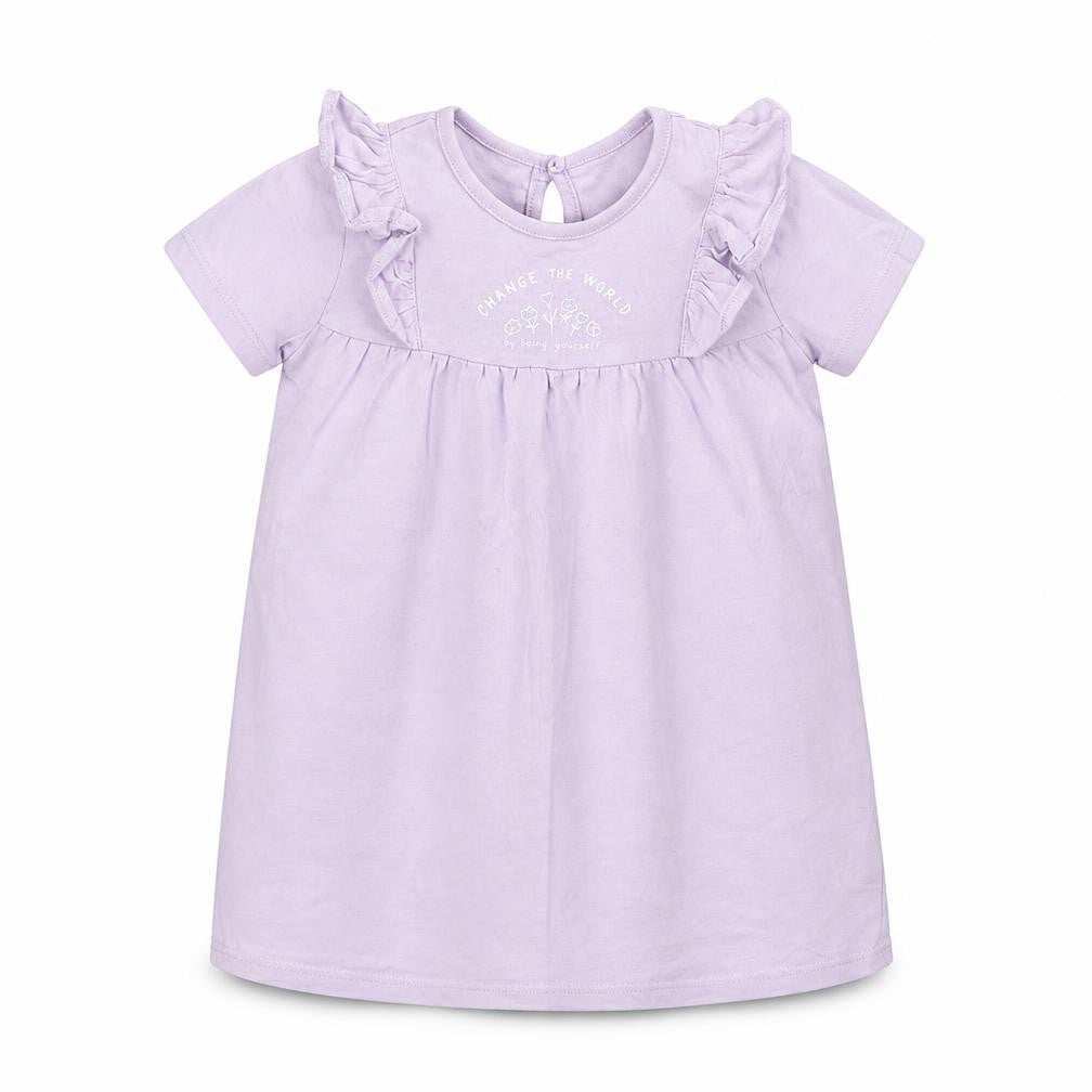 George Girls Purple Cotton T-Shirt Dress Size 12-18 Months Round Neck Button - Change The World