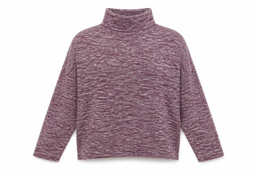 Front view of Primark women’s purple roll neck polyester jumper, size UK 10