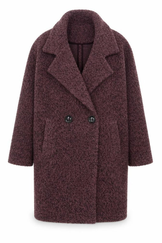 Front view of Next women’s purple overcoat jacket, size S, button