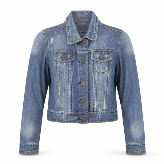 Front view of Authentic women’s blue jacket, size UK 8, button - distressed