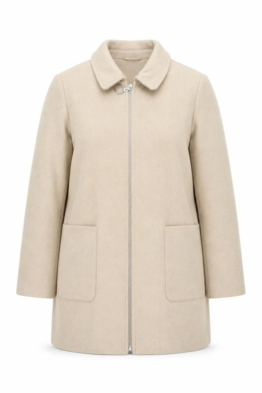 Front view of Primark women’s beige pea coat coat, size UK 12, zip