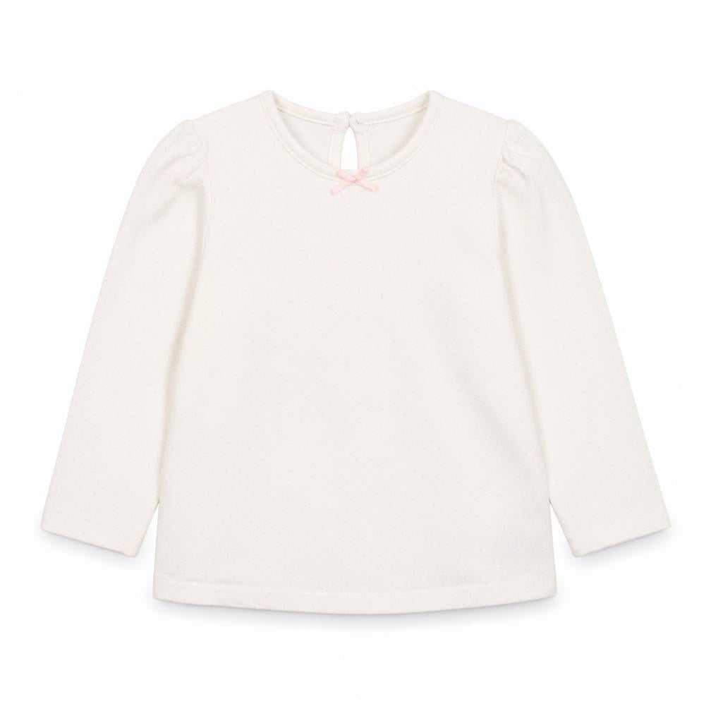 George Girls White Polka Dot Cotton Basic T-Shirt Size 9-12 Months Round Neck Button