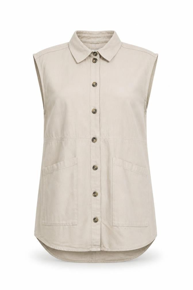 Front view of Noisy May women’s beige gilet blazer, size XS, button