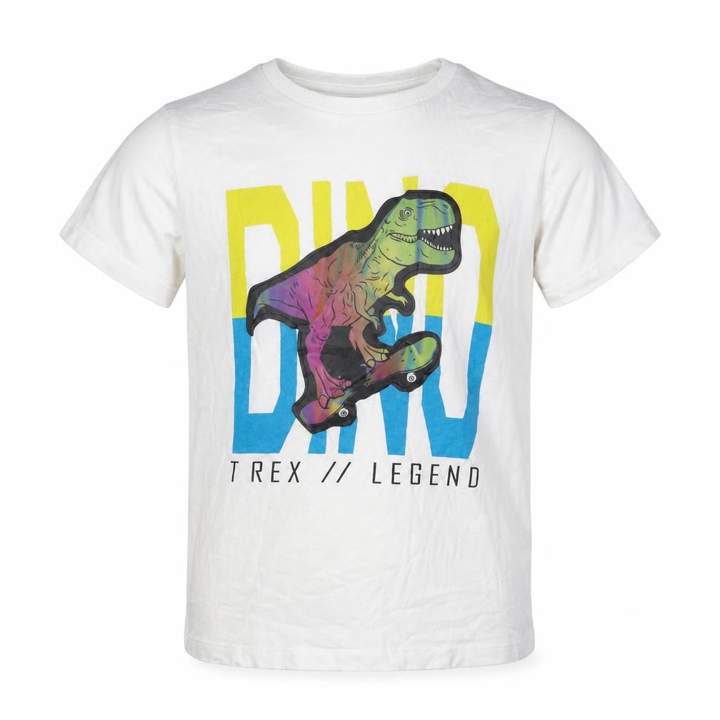 Front view of Matalan boys’ white cotton basic t-shirt, size 11, years round neck pullover - dinosaur