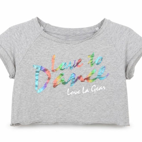 LA Gear Girls Grey Cotton Cropped T-Shirt Size 9-10 Years Round Neck Pullover - Love To Dance