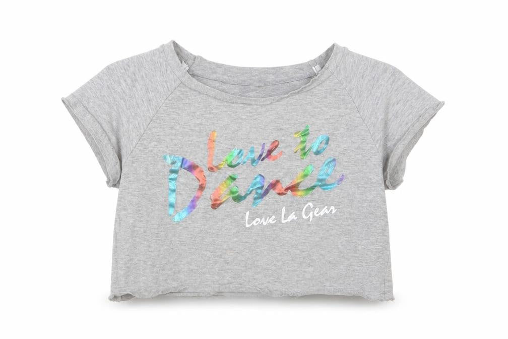 LA Gear Girls Grey Cotton Cropped T-Shirt Size 9-10 Years Round Neck Pullover - Love To Dance