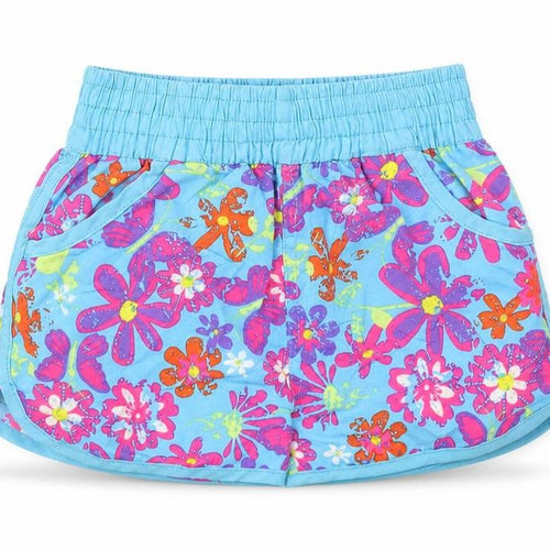 Dunnes Stores Girls Blue Floral Polyester Sweat Shorts Size 6 Years Regular