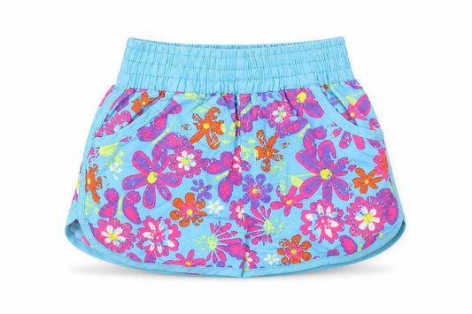 Dunnes Stores Girls Blue Floral Polyester Sweat Shorts Size 6 Years Regular