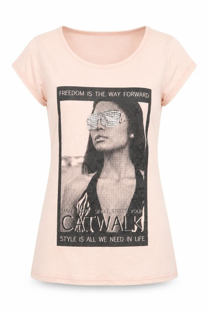Quiz Womens Pink Cotton Basic T-Shirt Size 12 Round Neck - Freedom Is The Way Forward