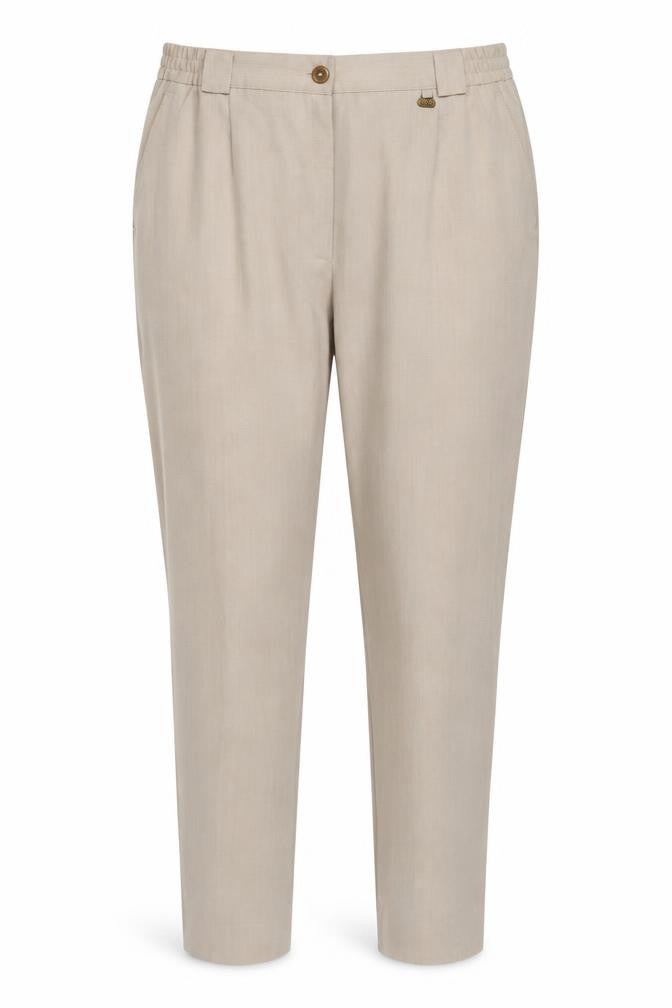 Front view of Sixth Sense women’s beige polyester trousers, size UK 32, in, 25-inch leg regular button