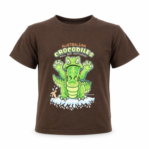 Boss Kangaroo Boys Brown Cotton Jersey T-Shirt Size 6 Years Round Neck Pullover - Crocodile