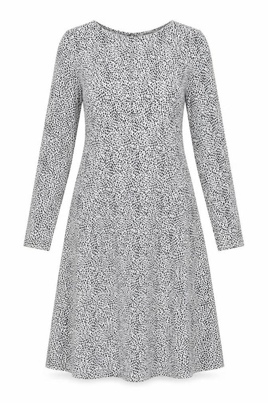 Front view of Missguided women’s multicoloured animal print polyester a-line, size UK 8, round neck zip