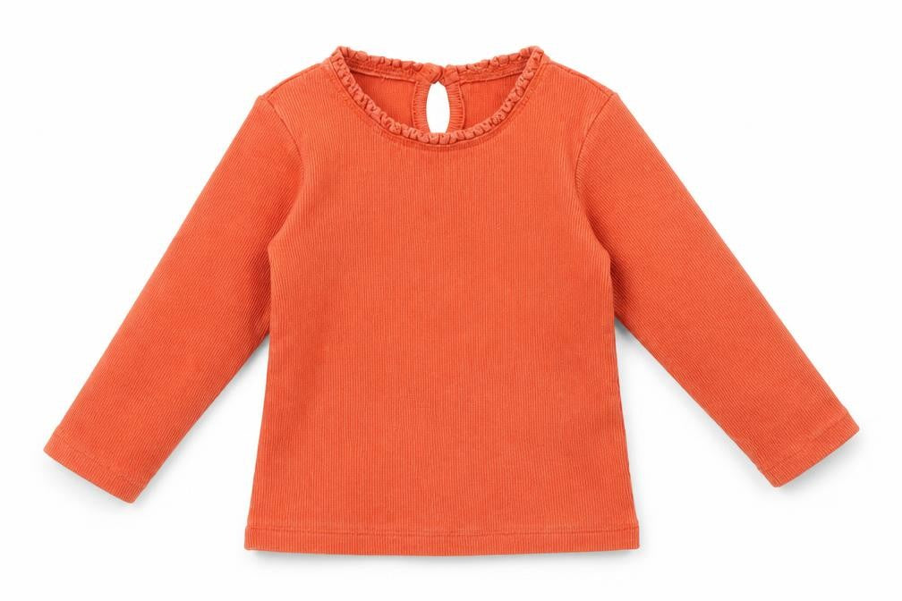 Dunnes Stores Girls Orange Cotton Basic T-Shirt Size 12-18 Months Round Neck Button