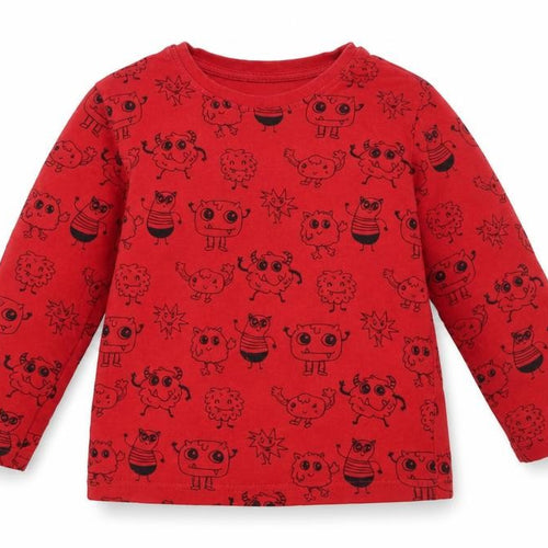 Primark Girls Red Geometric Cotton Pullover T-Shirt Size 3-4 Years Crew Neck Pullover - Cute Monsters