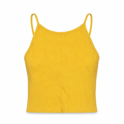 New Look Womens Yellow Cotton Cropped Tank Size 8 Round Neck
