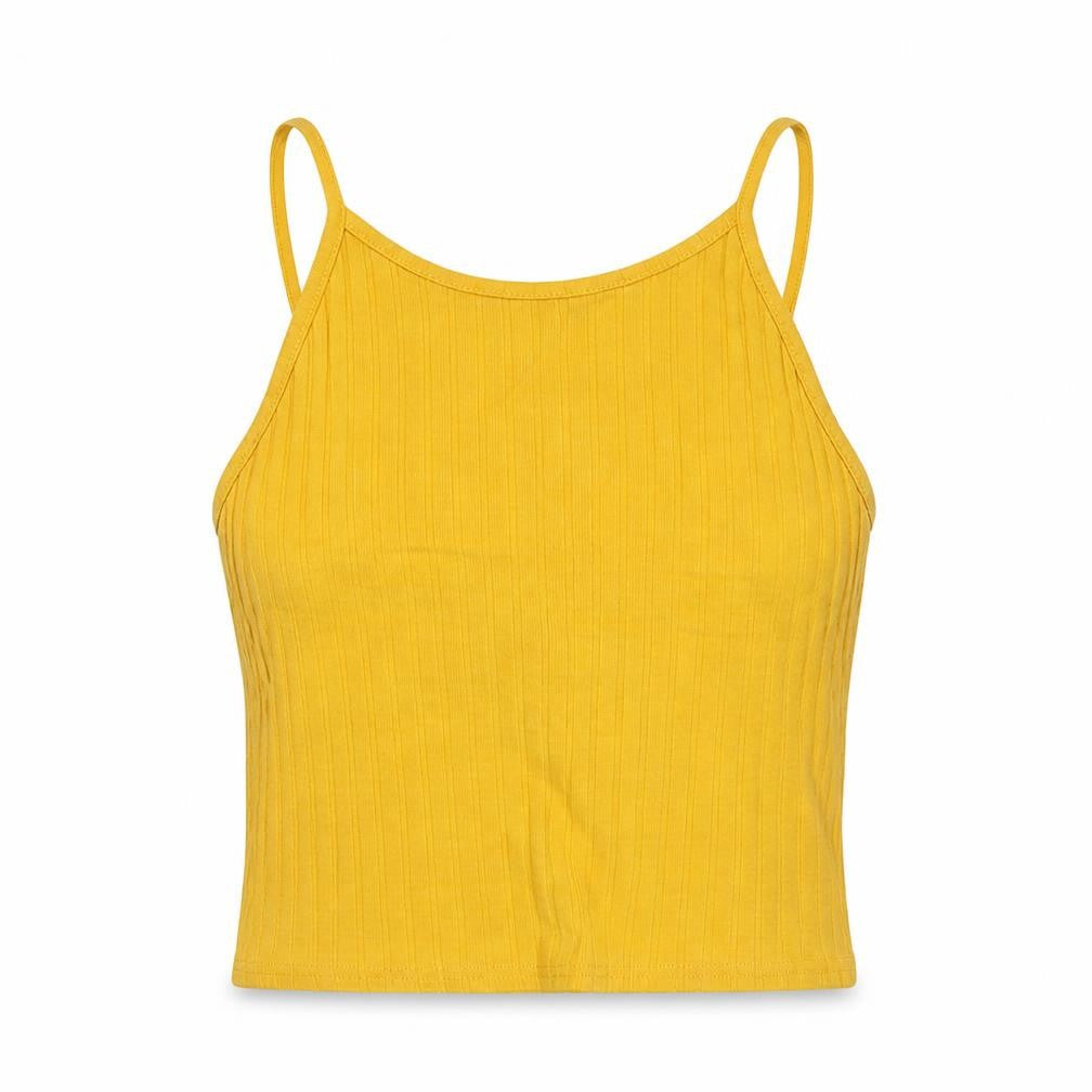 New Look Womens Yellow Cotton Cropped Tank Size 8 Round Neck
