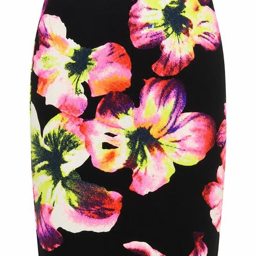 Silk Womens Black Floral Polyester Straight & Pencil Skirt Size M