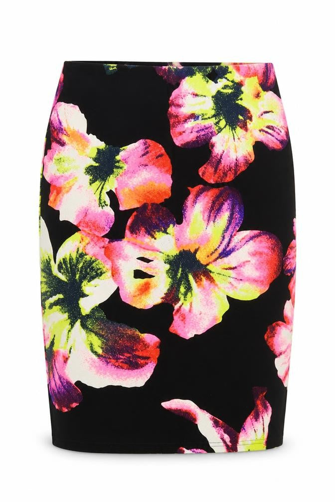 Silk Womens Black Floral Polyester Straight & Pencil Skirt Size M