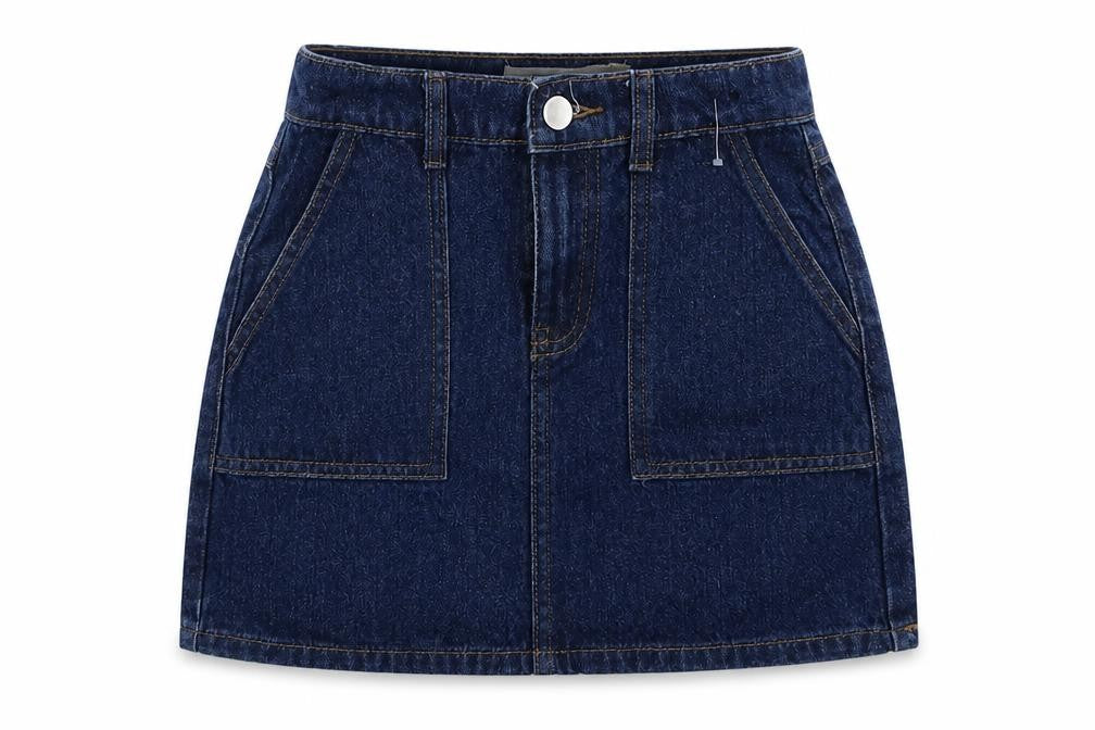 Front view of Diamonds girls’ blue cotton a-line skirt, size 8, years regular button