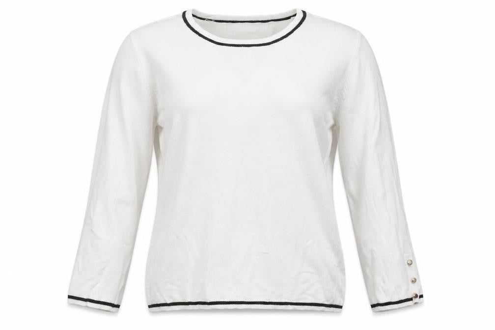 Front view of Stradivarius women’s white round neck viscose jumper, size L