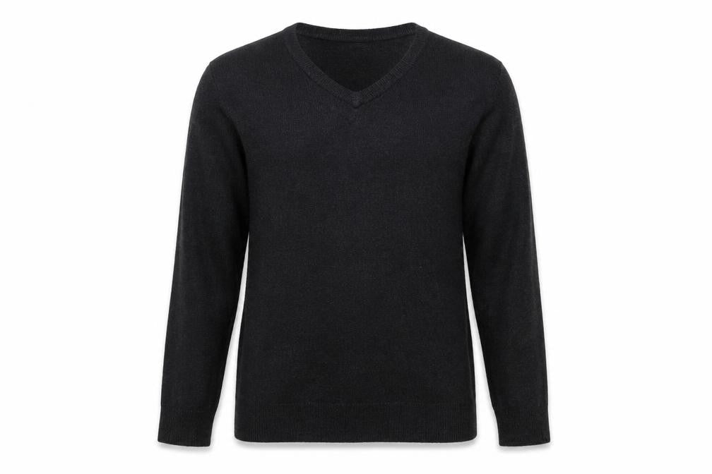 Front view of Atlantic Bay women’s grey v-neck acrylic jumper, size M