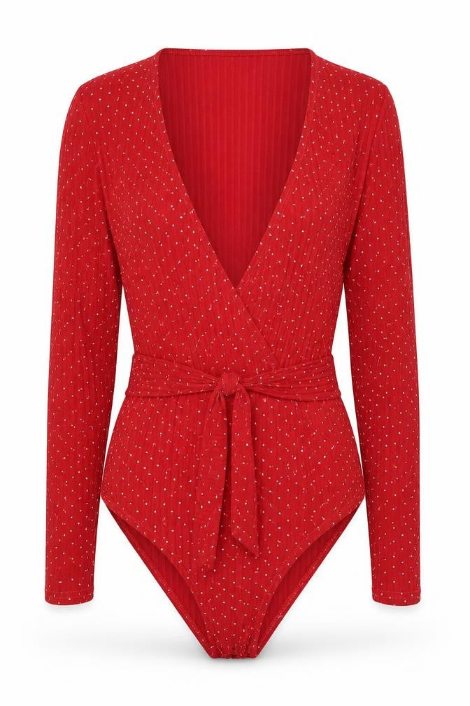 Boohoo Womens Red Polka Dot Polyester Playsuit One-Piece Size 6 Snap