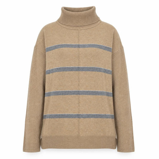 Front view of Next women’s brown roll neck striped cotton jumper, size UK 6