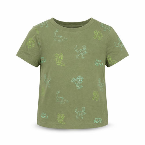 George Boys Green Geometric Cotton Basic T-Shirt Size 12-18 Months Round Neck Pullover - Dinosaur Print