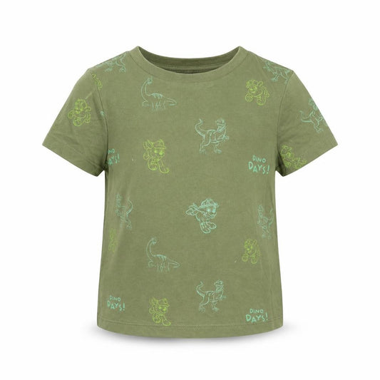 Front view of George boys’ green geometric cotton basic t-shirt, size 12-18, months round neck pullover - dinosaur print
